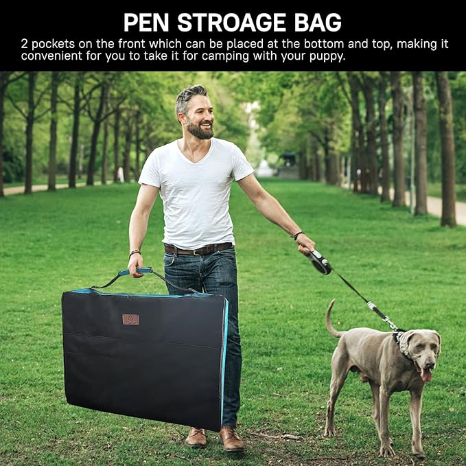 PJYuCien Dog Playpen Plus Storage Bag,32" H 8 Panels Puppy Pen with Square Bottom & Top Cover,Heavy Duty Dog Fence for Camping