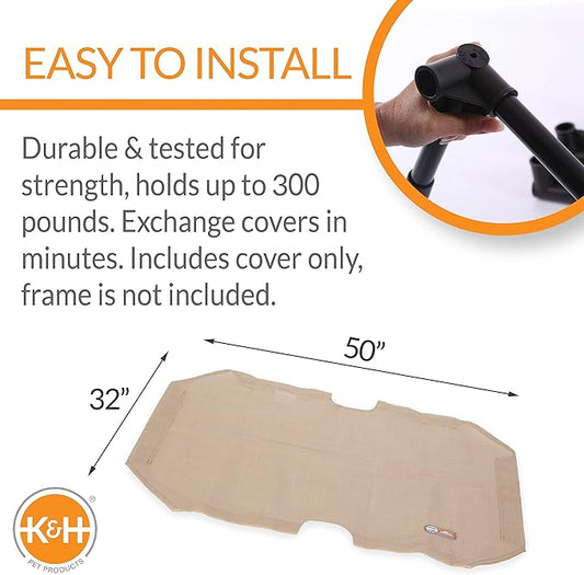 K&H Pet Products Elevated Cooling Outdoor Dog Bed Portable Raised Dog Cot Replacement Cover Only All Weather All Season Tan X-Large 50 X 32 Inches (Cot NOT Included)