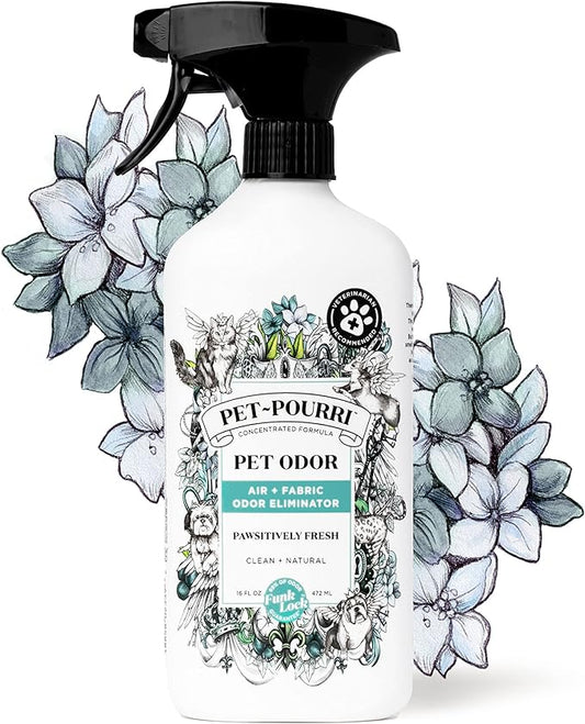 Pet-Pourri Pawsitively Fresh Pet Odor Bundle - 16 Fl Oz Air and Fabric Freshener Spray and 7.5 Oz Candle – Jasmine, Fresh Air and Pear