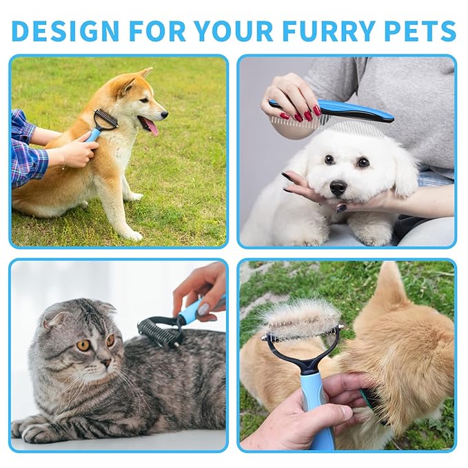 2 in 1 Pet Grooming Comb for Cats and Dogs – Stainless Steel Teeth and TPR Design for Detangling, Deshedding, and Dematting, Ideal for Long and Short Hair Pets