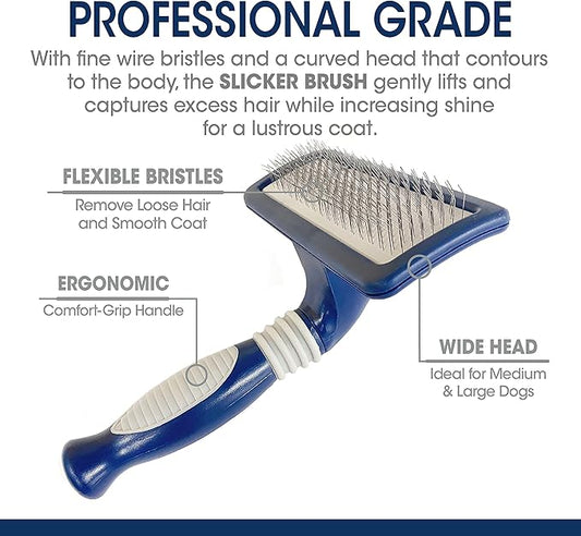 Four Paws Magic Coat Professional Series Grooming Brush for Dogs & Cats, Reduces Shedding, Stimulates Coat's Natural Oils, Ergonomic Design, Ideal for Medium, Long, Curly, and Wiry Coats