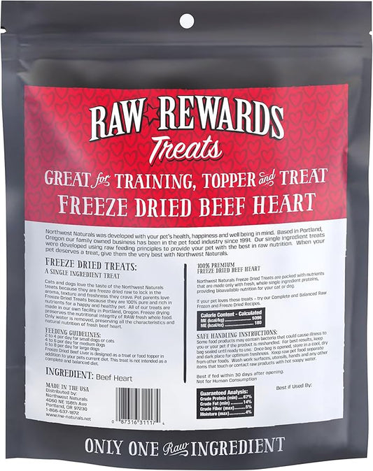 Northwest Naturals Raw Rewards Freeze-Dried Beef Heart Treats for Dogs and Cats - Bite-Sized Pieces - Healthy, 1 Ingredient, Human Grade Pet Food, All Natural - 10 Oz (Pack of 3)