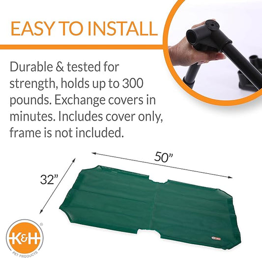 K&H Pet Products Elevated Cooling Outdoor Dog Bed Portable Raised Dog Cot Replacement Cover Only All Weather All Season Green X-Large 50 X 32 Inches (Cot NOT Included)