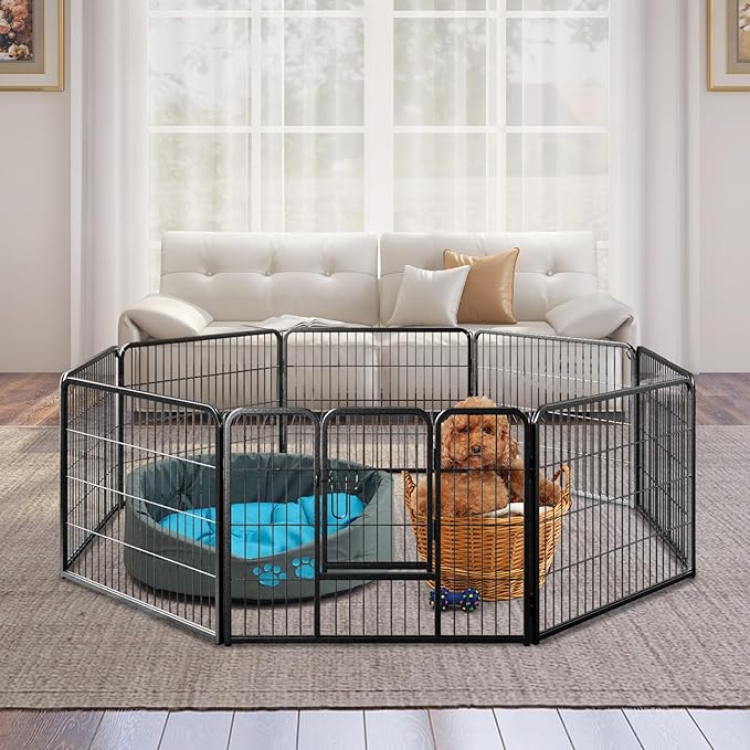 Giantex Dog Playpen Outdoor 24" H - 8 Panels Metal Pet Fence for Puppies Small Dogs, 20.5ft Total Length, Heavy Duty Dog Pen Exercise Fence with Door, Portable Dog Fence for Yard Garden RV Camping