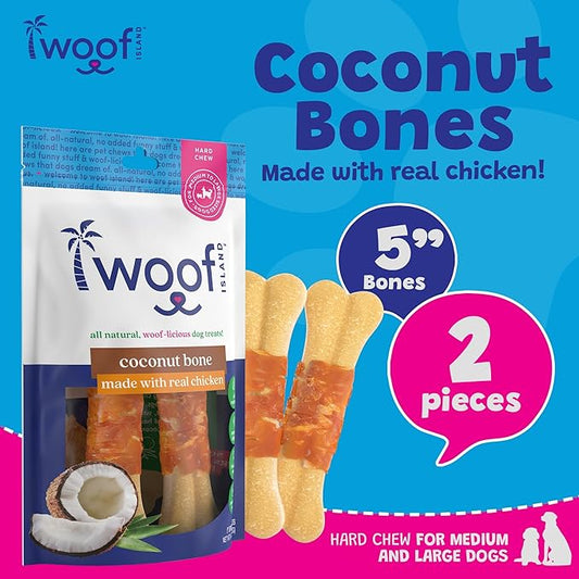 Coconut Dog Bones - Premium, All Natural Coconut Dog Treats - Healthy Puppy Treats & Vitamin Rich Rawhide Free Dog Chews - (with Real Chicken)