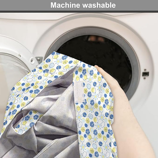 Lunarable Yellow and Blue Dog Crate Cover, Random Doodle Circles Abstract Floral Pattern, Easy to Use Pet Kennel Cover for Medium Large Dogs, 36 Inch, Pale Yellow Pale Blue