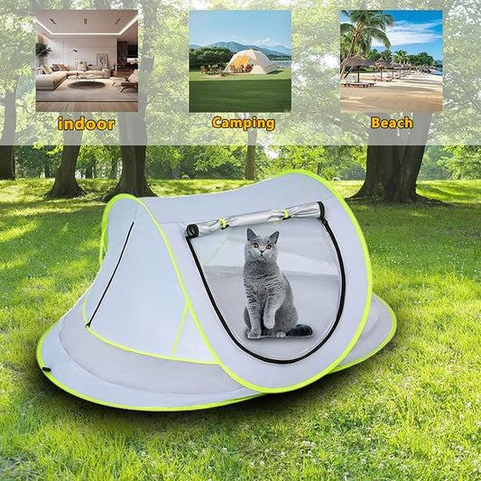 ZIQINPSQ Foldable Cat Tent with Sunshade, Mesh Windows & Curtains,Portable Pet Playpen Cat Cage Cat Enclosure Tent,Outdoor Cat Enclosures for Camping, Traveling, Sunbathing (Grey, 43" LX27 WX19 H)