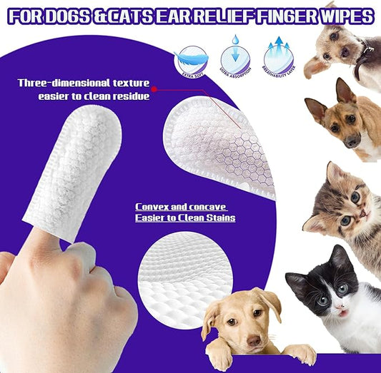 55 Count PET Ear Cleaning Finger Wipes for Dogs & Cats,Ear Cleaner Finger Wipes,Removes Dirt & Odor,Easy to Use, Natural Ingredients (Ear Cleaning Wipes)