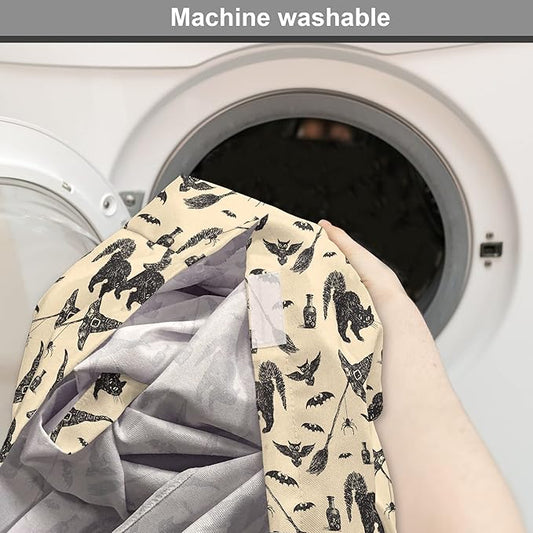 Lunarable Halloween Dog Crate Cover, Sketch Drawn Bat Cat Spider Witch Hat and Broom Pattern, Easy to Use Pet Kennel Cover for Cats & Medium Dogs, 30 Inch, Grey Beige Charcoal