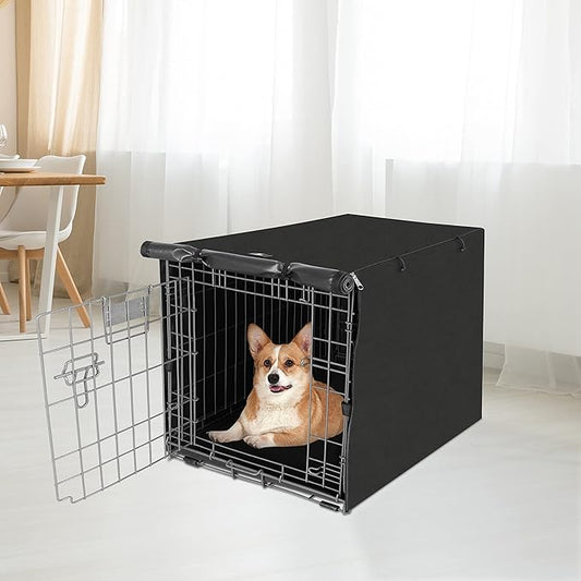 X-ZONE PET Double Door Dog Crate Cover - Polyester Pet Kennel Cover (Fits 24 30 36 42 48 inches Wire Crate) (30 Inch, Black)