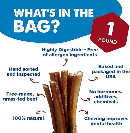 Best Bully Sticks 4-8 Inch Odor-Free Junior Bully Sticks for Dogs - 4-8” Easily digestible, 100% Grass-Fed Beef, Grain and Rawhide Free | 16 oz