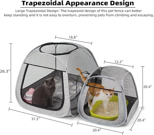 Tenrai Portable Cat Playpen, Trapezoidal Design for Better Standing, Foldable Pet Tent for Outdoor and Indoor Use of Puppy and Kitten, Dog Play Enclosure, Cat Condos & Houses