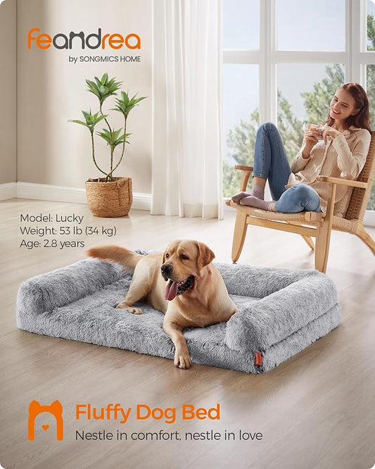Feandrea Dog Bed, Orthopaedic Dog Sofa Bed for Medium and Large Dogs, Waterproof Ped Bed with Removable Washable Cover, 42 x 31.5 x 9 Inches, Gray Ombré UPGW233G01