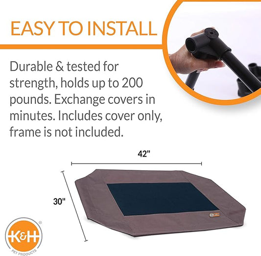 K&H Pet Products Elevated Cooling Outdoor Dog Bed Portable Raised Dog Cot Replacement Cover Only Chocolate/Black Mesh Large 42 X 30 Inches (Cot NOT Included)