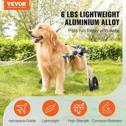 VEVOR Dog Wheelchair for Back Legs, Pet Wheelchair Lightweight & Adjustable Assisting in Healing, Dog Cart with 2 Wheels for Injured, Disabled, Paralysis, Hind Limb Weak Pet (Large)