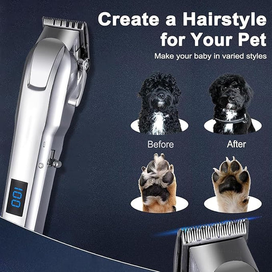 Cordless Dog Clippers for Grooming Professional for Thick Hair Coats, Low Noise Shaver Grooming Kit with LED Display, Razors Dog Hair Shears Ceramic Blade, Pet Hair Trimmer for Dogs Cats