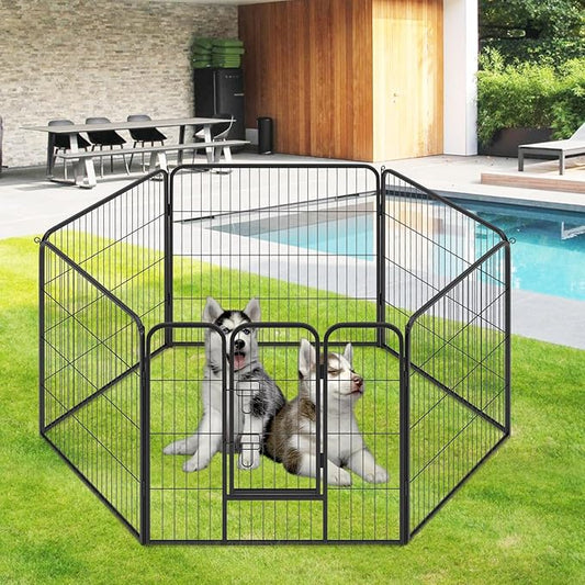 FDW Dog Playpen Dog Pen Dog Kennel 6 Panels 32 Inch Height Indoor Outdoor Folding Metal Portable Puppy Exercise Pen Heavy Duty Dog Fence for Yard Camping,Black
