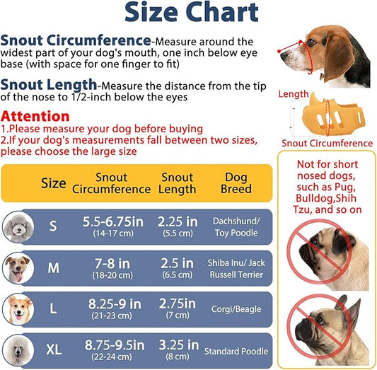 LUCKYPAW Dog Muzzle, Soft Muzzle for Small Medium Dogs Poodle Dachshund, Breathable Silicone Cage Mouth Cover to Prevent Biting and Chewing, Funny Rhino Muzzle with Adjustable Head Strap(Yellow, M)