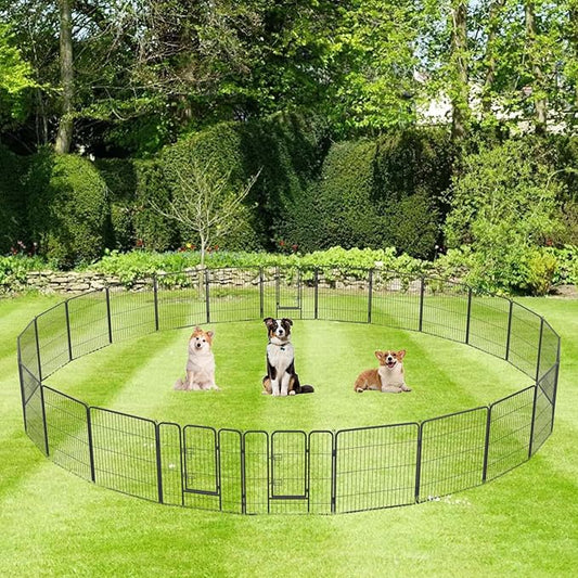 FDW Dog Playpen Dog Pen Dog Kennel 24 Panels 32 Inch Height Indoor Outdoor Folding Metal Portable Puppy Exercise Pen Heavy Duty Dog Fence for Yard Camping,Black