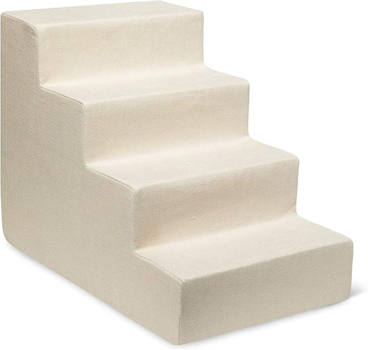 Best Pet Supplies Foam Pet Steps for Small Dogs and Cats, Portable Ramp Stairs for Couch, Sofa, and High Bed Climbing, Non-Slip Balanced Indoor Step Support, Paw Safe - Ivory, 4-Step (H: 18")