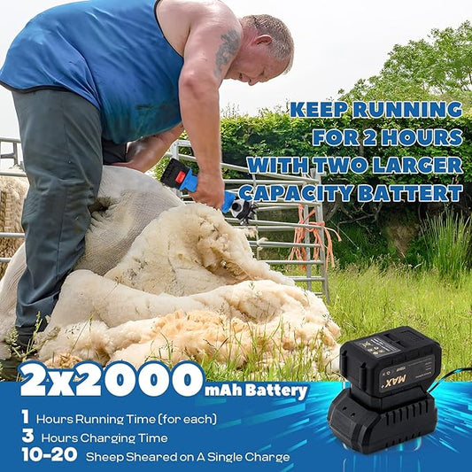 Sheep Shears Cordless 550W 2400RPM Professional Rechargeable Shearing Clipper 21V with 6 Speed, for Shaving Fur Wool in Sheep, Goat, Cattle, and Other Farm Livestock, with 2 Lithium Batteries