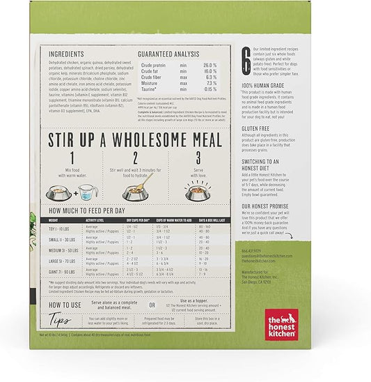 The Honest Kitchen Dehydrated Limited Ingredient Chicken Dog Food, Chicken & Quinoa, 10 Pound (Pack of 1)