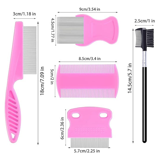 5 Pack Flea Lice Comb,Stainless Steel Dog Cat Grooming Combs With Rounded Teeth,Double-Sided Tear Stain Remover,Dematting Comb For Dogs Cats Ideal For All Types Of Small, Medium, Large Pets (Pink)