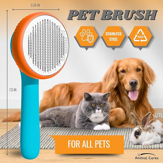 Self Cleaning Shedding Brush – Skin Friendly for Dogs Cats & Puppies, Grooming & Deshedding Tool Removes Loose Hair & Undercoat, Ideal for Short Medium & Long Haired Pets