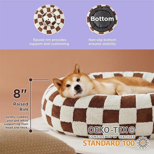 Lesure Donut Small Dog Bed - Round Cat Beds for Indoor Cats Anti-Anxiety Calming Pet Beds, Washable Cute Modern Beds with Teddy Sherpa Plush & Anti Slip Bottom Brown