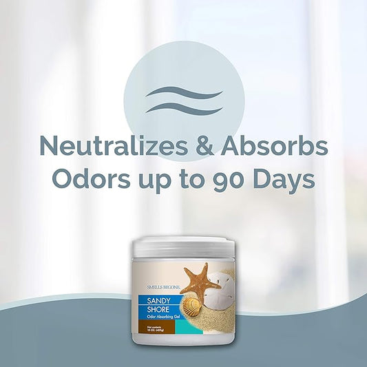 SMELLS BEGONE Air Freshener Odor Absorber Gel - 15 oz, Pack of 2 - Absorbs and Eliminates Odor in Pet Areas, Bathrooms, Cars, & Boats - Made with Essential Oils - Sandy Shore Scent