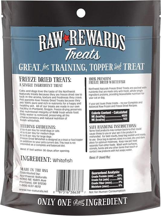 Northwest Naturals Raw Rewards Freeze-Dried Whitefish Treats for Dogs and Cats - Bite-Sized Pieces - Healthy, 1 Ingredient, Human Grade Pet Food, All Natural - 2.5 Oz (Pack of 3)