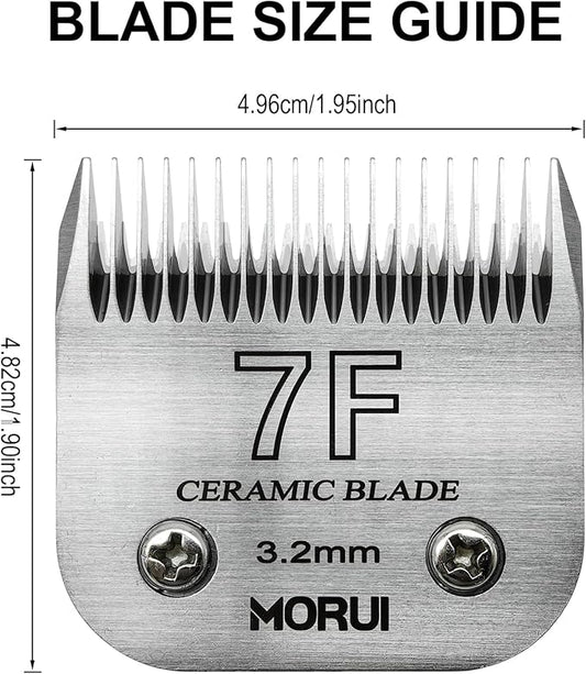 7F Cut Length 1/8"(3.2mm) Detachable Ceramic Pet Dog Clipper Blades Compatible with Most Andis,Oster A5 Wahl KM Series Clippers