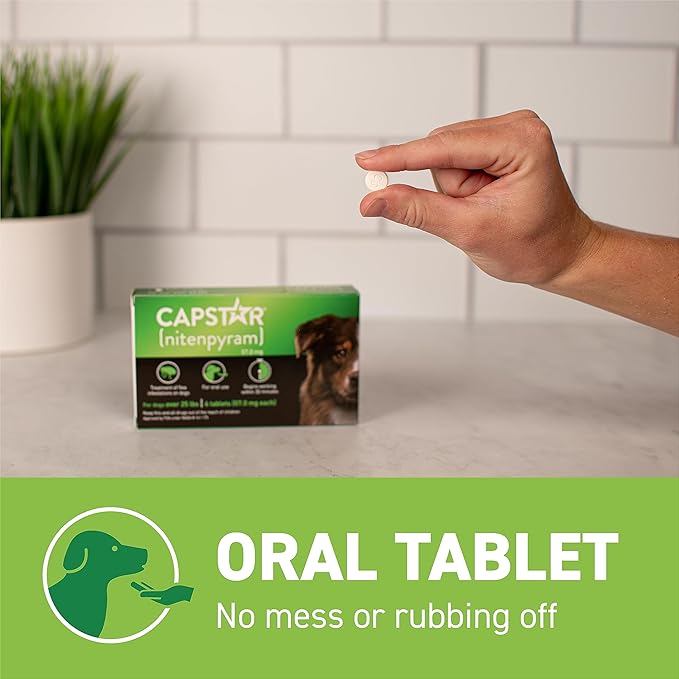 Capstar for Dogs (nitenpyram), Fast-Acting Oral Flea Treatment for Dogs Over 25+ lbs, Vet-Recommended Flea Medication Tablets Start Killing in 30 Minutes, 12 Doses