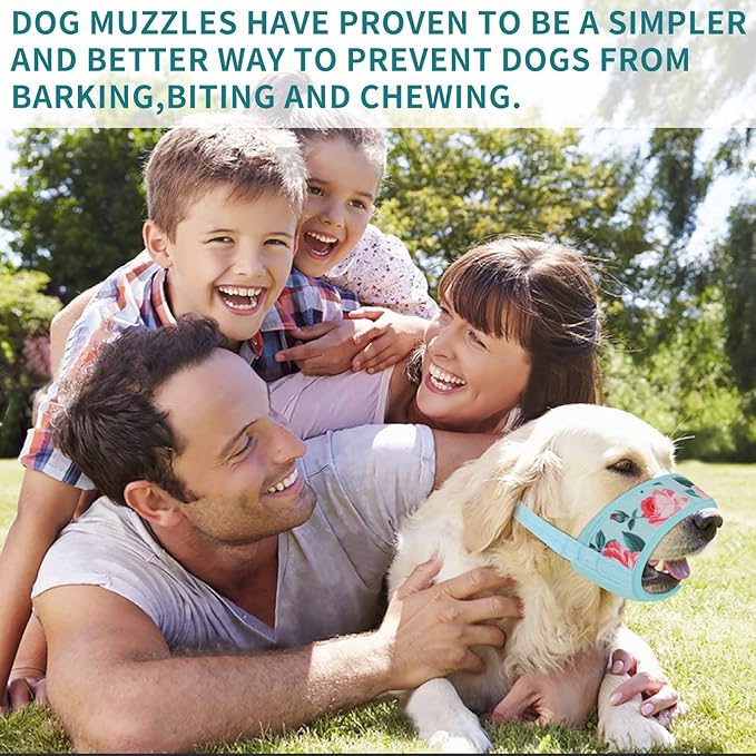 Dog Muzzle for Small Dogs, Small Dog Muzzle, Small Dog Muzzles for Biting Barking Chewing, Soft Nylon Print Muzzle for Small Dogs, Breathable Muzzles for Small Dog Puppy Cyan Flower XS