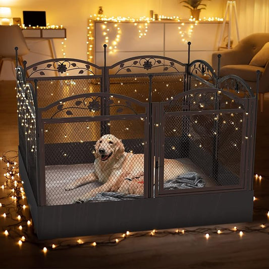 BingoPaw Dog Whelping Box Fence: Pet Indoor Metal Playpen Crate with Waterproof whelping pad - Heavy Duty Puppy Outdoor Exercise Play Pen with Door Portable Doggy Fencing Kennel for Camping Yard