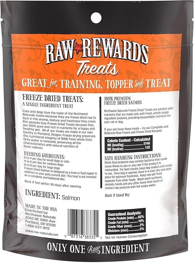 Northwest Naturals Raw Rewards Freeze-Dried Salmon Treats for Dogs and Cats - Bite-Sized Pieces - Healthy, 1 Ingredient, Human Grade Pet Food, All Natural - 2.5 Oz (Pack of 3)