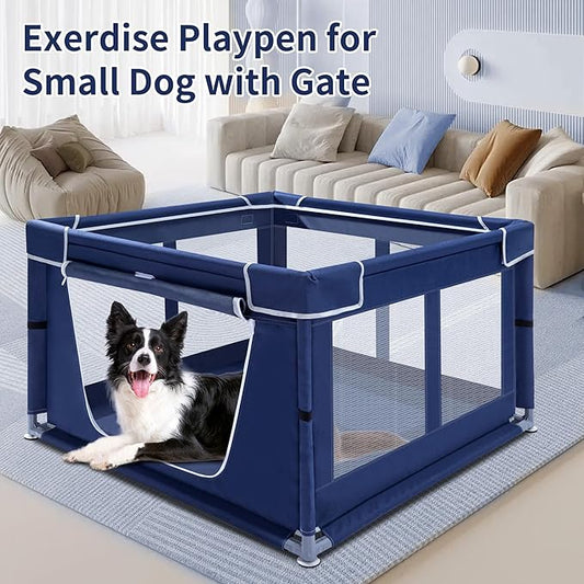 Puppy Playpen Indoor for Dog Small Pets, 42x42 x25 inch, Dog Play Pen Indoors with Gate, Oxford Fabric Pet Exercise pens for Dog Portable, Anti-Tipping Dog Cat playpens Enclosure with Zipper Door