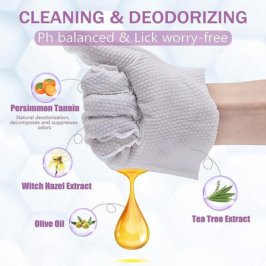 Pet Bath Wipes for Dogs and Cats - 10 Pcs Dog Cat Grooming Gloves Wipes - Gentle Cleaning Fur, Face, Ear, Eye, Paws and Butt - Thick Puppy Wipes