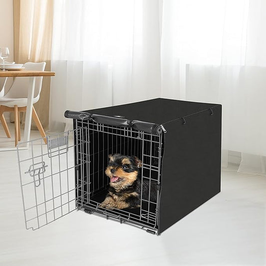 X-ZONE PET Double Door Dog Crate Cover - Polyester Pet Kennel Cover (Fits 24 30 36 42 48 inches Wire Crate) (24 Inch, Black)