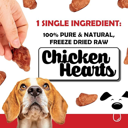 Freeze Dried Chicken Hearts for Dogs - Limited Ingredient Preservative Free High Protein Dog Treats - Raw Single Ingredient Treats for Pets - 3.75oz Bag