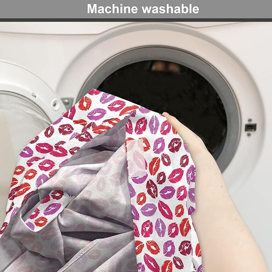 Lunarable Kiss Dog Crate Cover, Fun Colorful Design Lipsticks Kisses Fashion Illustration Print Artwork, Easy to Use Pet Kennel Cover for Medium Large Dogs, 18 Inch, Fuchsia and Raspberry