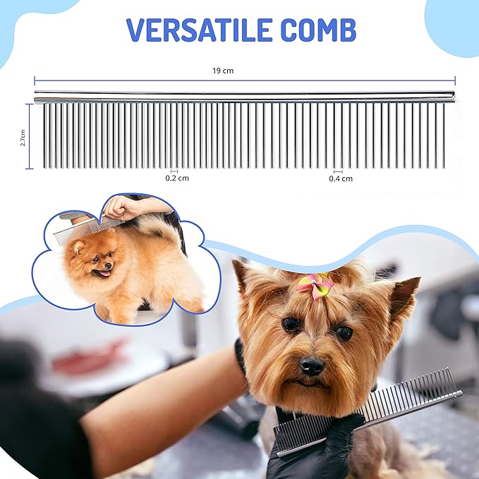 Dematting Comb for Dogs & Cats with Stainless Steel Rake Comb, Double Sided Pet Grooming Tools, Furever Brush, Cat Dematting Tool, Undercoat Rake for Small, Medium & Large Hairs Coat
