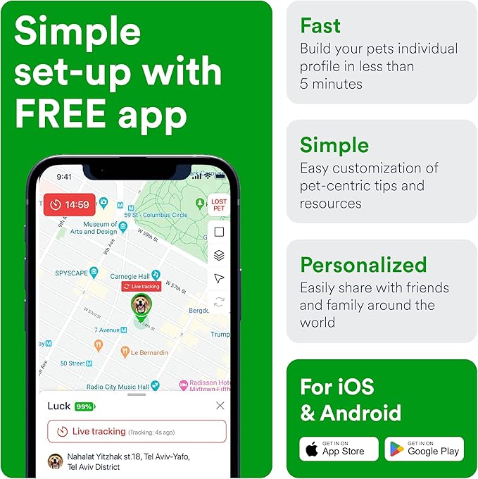 GPS Pet Tracker for Dogs by Petloc8 - Dog Tracker Fits on Your Pets Collar, Waterproof, Smart App Controllable Geofencing and Pet Location History, Subscription is Required