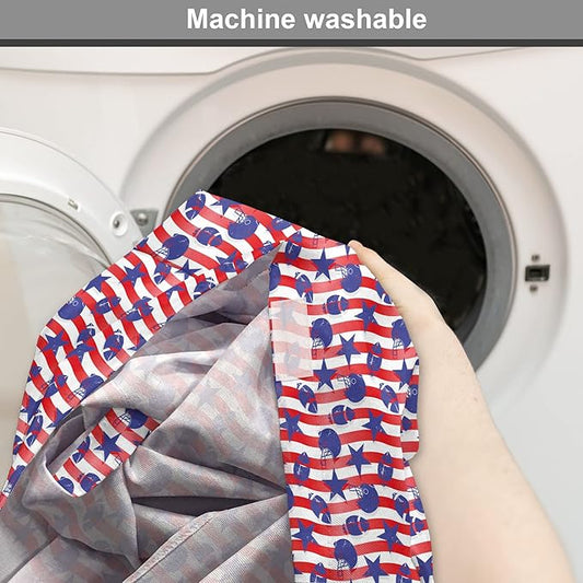 Lunarable Football Dog Crate Cover, Wavy Stripes and National Sport in American USA Inspired Colors, Easy to Use Pet Kennel Cover for Medium Large Dogs, 48 Inch, Coral Violet Blue White