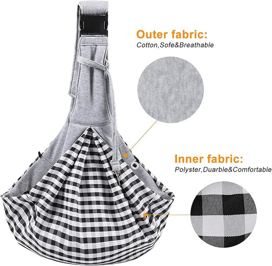 Surblue Dog Sling Carrier Bag with Hands Free Reversible Belts,Safe Comfortable Adjustable Crossbody Shoulder Outdoor Travel Pet Tote Suitable for Small Pet Cat Puppy up to 12 lb (New) (Buckle Grey)