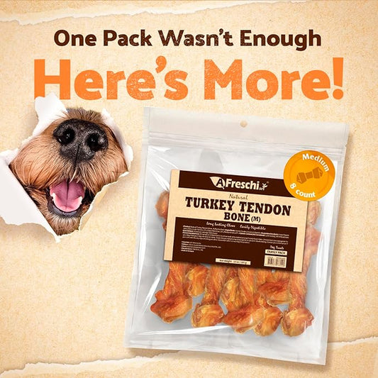 Afreschi Natural Turkey Tendon Bone (M) 10 oz, Turkey Sourced from USA, All Natural Puppy Chew, Hypoallergenic, Rawhide Alternative, for Medium Breeds