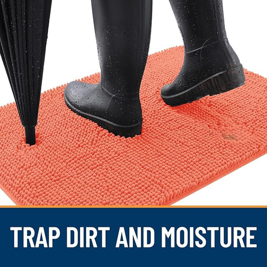 OLANLY Dog Door Mat for Muddy Paws 30x20, Absorbs Moisture and Dirt, Absorbent Non-Slip Washable Mat, Quick Dry Chenille, Mud Mat for Dogs, Entry Indoor Door Mat for Inside Floor, Coral