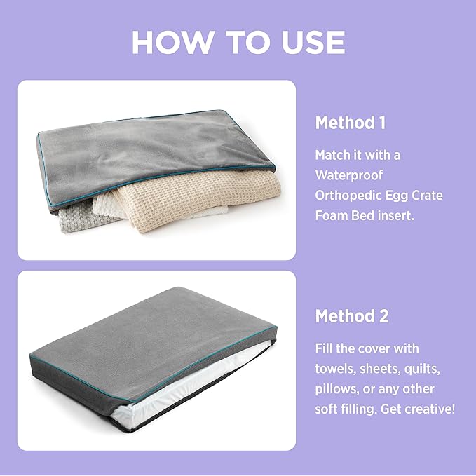 Lesure Dog Bed Cover Flannel - Large Dog Bed Washable Removable Cover, Plush Fleece Replacement Cover for Orthopedic Pet Mad Beds, 35x22x3 Inches Grey