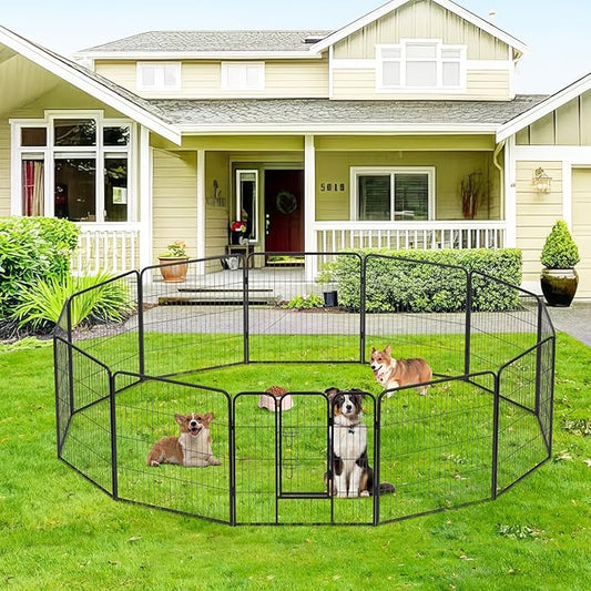 FDW Dog Playpen Kennel - 12 Panels, 32 Inch Height, Indoor/Outdoor Folding Metal Portable Puppy Exercise Pen, Heavy Duty Dog Fence for Yard, Camping - Black