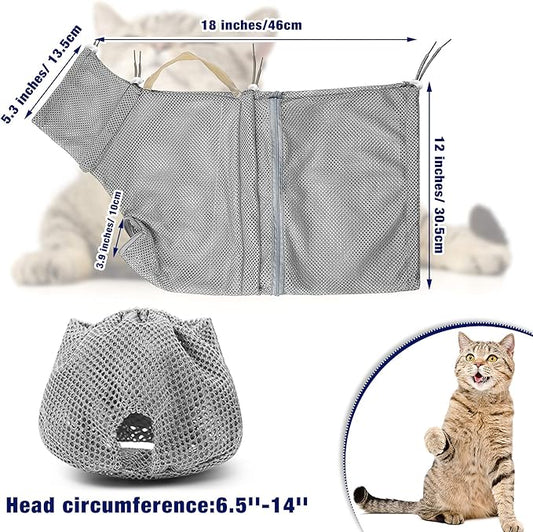 Weewooday 2 Pieces Cat Grooming Washer Mesh Bag Cat Muzzles Breathable Mesh Muzzles Adjustable Kitten Scratch Resistant Kitty Restraint Clothes Kitty Bath Bag for Bathing Nail Trimming Feeding(Gray)